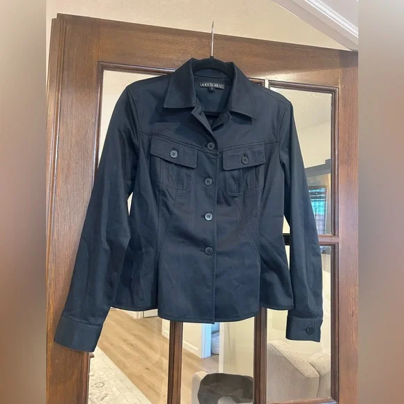 Lafayette 148 Black Short Button Up Jacket Collared Size 2 Cotton Career - Picture 2 of 9